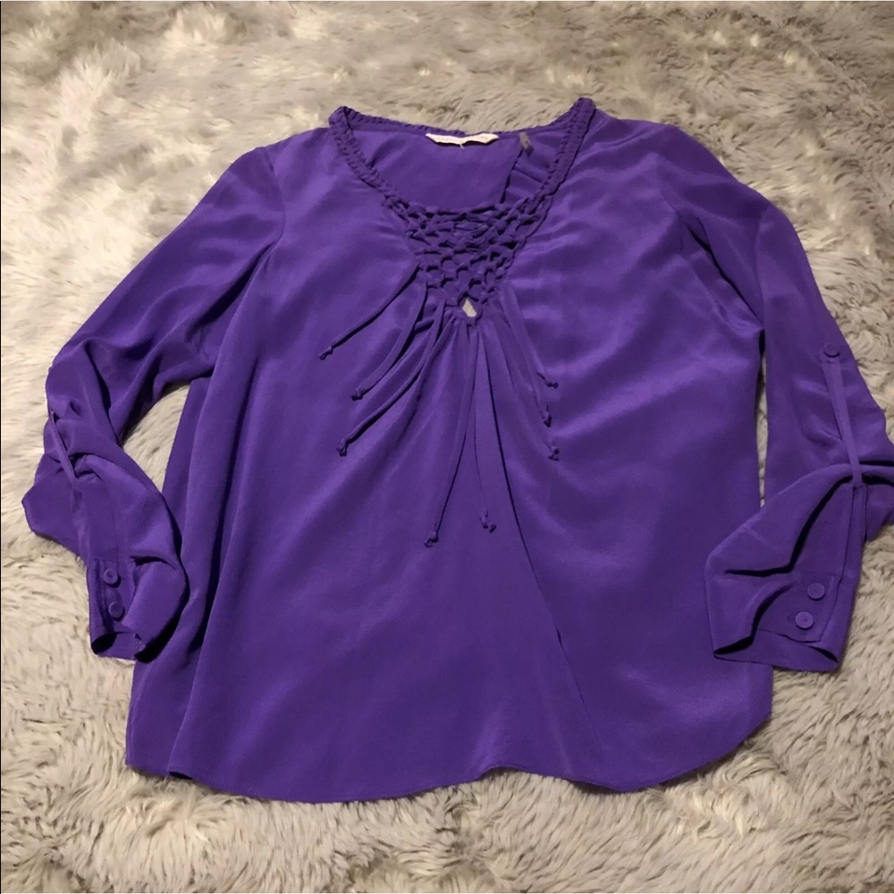 Rebecca Taylor Purple Silk Open back blouse 6